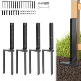 AXWHYS Fence Post Repair Kit 4 Pcs, Post Stake Double Ground Spike with Black Powder-Coated for Repair Tilted/Broken Wood Fence Post