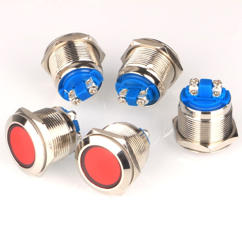 GUUZI 5pcs 12V-24V 22mm LED Metal Indicator Light Waterproof Signal