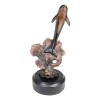 Jumping Bottlenose Dolphins Bronze Electroplated Resin Figurine with Base Decor