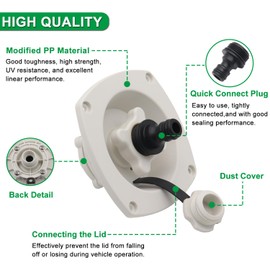 Ambuker RV City Water Inlet Connection Pressure Reducing Fill Hatch with Brass Check Valve and Quick Coupler Dustproof Inlet Hose Adapter for Fresh Water Fill Compatible with RV Marine Camper(White)