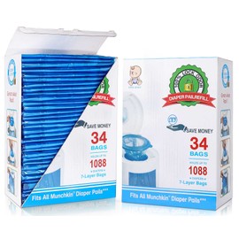 Diaper Pail Refill Bags 34 Bags 1088 Counts Compatible with Arm&Hammer Disposal System, 100% Lock Odor, Seal and Toss Diaper Pail Refills