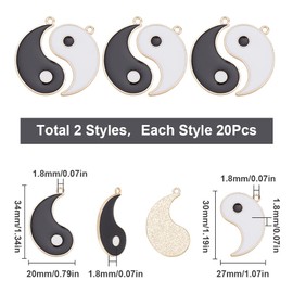 SUNNYCLUE 1 Box 40Pcs Yin Yang Charms Tai Charms Alloy Enamel Bulk Flat Round Black White Eight Trigrams Array Chinese Ba Gua Charms for Jewelry Making Supplies DIY Hairpin Bracelet Earring Adult
