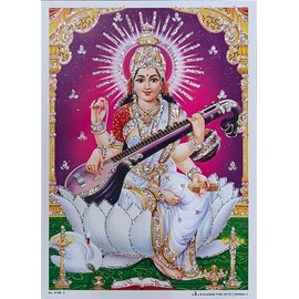 Rastogi Handicraft India Best Of Reprint Hindu God Poster / Picture with Unframed (White Paper, Saraswati-Ji-7x5")