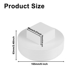PVC Cleanout Plug, 6" Inch NPT Male Threaded Flush Sewer Cleanout Cap Cover Adapter PVC DWV Pipe Fitting Attached to Sewer and Drain Pipe for Plumbing Drainage Piping Systems