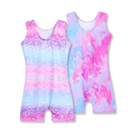 Nymphperi Gymnastics Leotards for Girls 1t 2t Rainbow Dot Biketards Sparkly with Shorts Pink Tie Dye Sleeveless Unitards