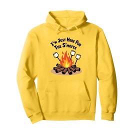 I'm Just Here For The S'mores Campfire Humor Pullover Hoodie, Adult Unisex, Lemon Yellow, XX-Large