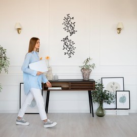 Meltset Metal Tree Leaf Wall Decor, Vine Olive Leaf Branch Wall Art, Black Wrought Iron Artwork, Decorative Wall Sculptures Above The Bed, Living Room, Indoor and Outdoor (2 Pcs)