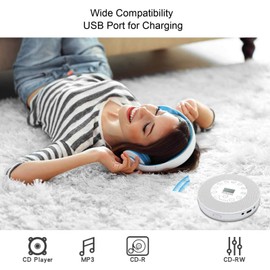 Portable CD Player, Compact BT CD Player with Speaker, Anti Skip, Built in Microphone, Support Burn to USB, Recording to USB, for Car MP3 (White)