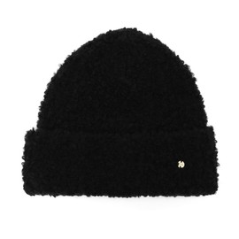 UNDERCONTROL Gold Circle Label Unisex Autumn Winter Boucle Wool Blend Warm Cuffed Rollup Beanie Korea Knitted Hat Skull, black