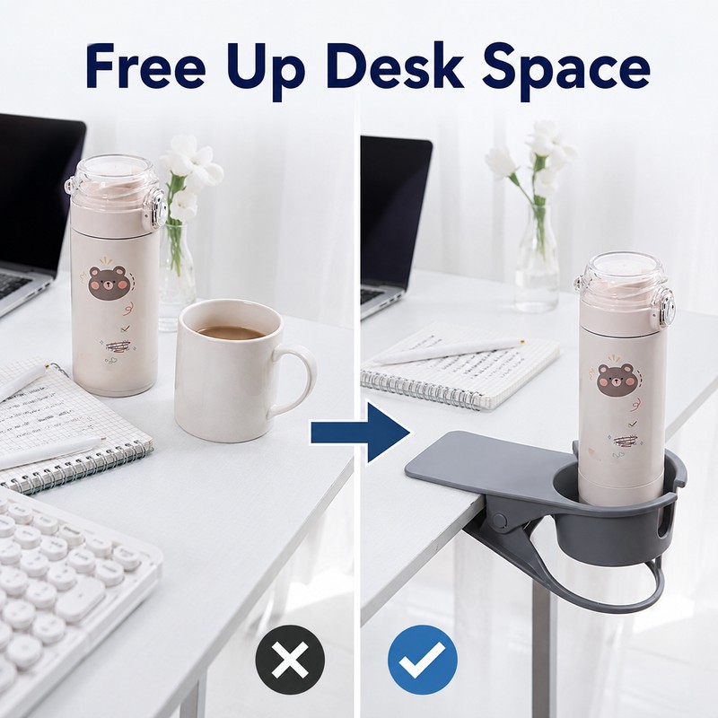 Desk Cup Holder Clip for Office Desks - Adjustable Space-Saving