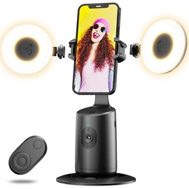 Auto Face Tracking Tripod, No App Required, 360? Rotation Auto Tracking Phone Holder with Remote, Gesture Control, Rechargeable Phone Camera Mount for Live Vlog Streaming Video - Color: Black