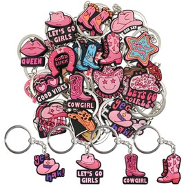XHAOYEAHX 30PCS Cowboy Key Chains bulk,Mixed Non-Repeat Cute Key Chain Bulk Western Keychains Gifts Party Favors