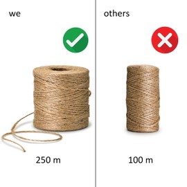 D.RECT 250 m Jute Twine Natural Brown Jute Cord | Packing Cord Gift Ribbon Craft Cord Decorative Cord | 1.2 mm Thickness | For: Packaging, DIY Arts & Crafts, Floristry, Decoration