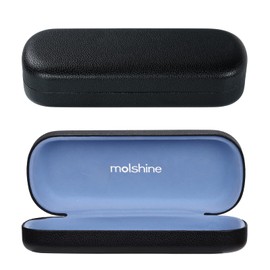 molshine Hard Shell PU Leather Glasses Case, Portable Bright Glasses Case for Men Women Girls Travel Study Work Travel, black