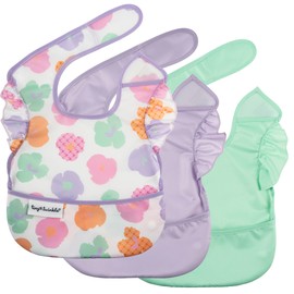 Tiny Twinkle Mess-Proof Baby Bib - Waterproof Bib for Baby Girl - Machine Washable - Adjustable Closure - PVC, BPA, & Phthalate Free - Great for Travel - Baby Food Bibs (3 Pack, Floral Pop)