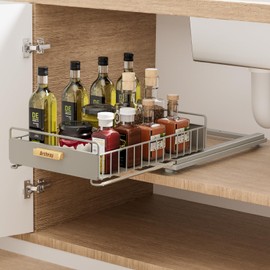 Pull Out Cabinet Organizer and Storage, Under Sink Organizer Kitchen, Bathroom Organizers and Storage Shelves with Track for Home, Kitchen, Bathroom, Pantry, Office Cabinet, Countertop, Grey