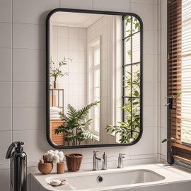 OBESTIK 20x30 Black Rectangle Bathroom Mirrors for Over Sink, Bathroom Vanity Mirror for Wall, Black Metal Frame Rectangular Mirror for Restroom Powder Room Toilet, Shatterproof, Tempered Glass