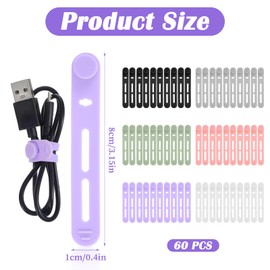 Guduling 60 Pack Silicone Cable Ties Reusable,Cord Ties for Electronic Cords,Washable Cable Organizer Straps for Cords with Lock Buckle for Home,Office,8 mm Electrical Cord Keeper for Travel