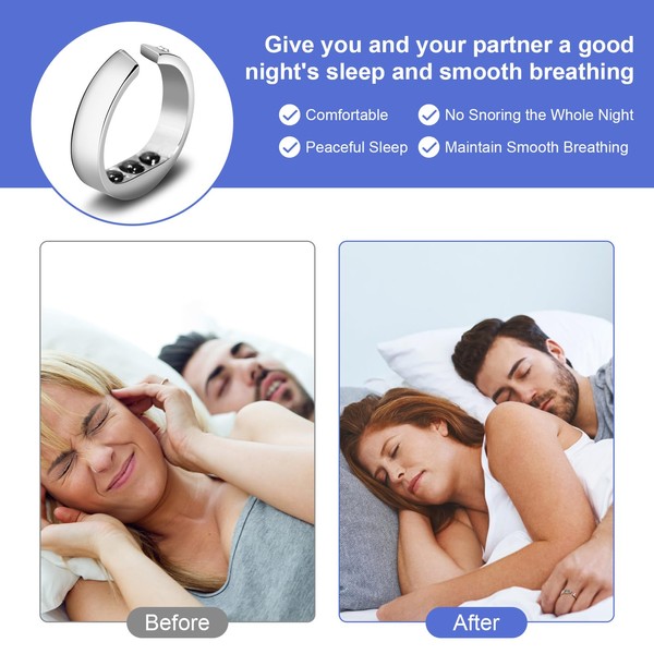Anti Snoring Ring, Adjustable Opening Titanium Steel Anti-Snoring Ring, Sleep Breathing Aid, Snoring Stopper, Acupressure Ring for Peaceful Sleep with Acupressure Pressure Point (M)