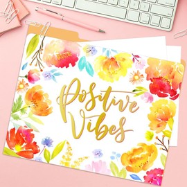 Paper Master File Folders Letter Size – 12 Pack Premium Waterproof File Folders Decorative in Wonderful Colors & Flora Designs - Colored File Folders with tabs - 10 x 12 Inches