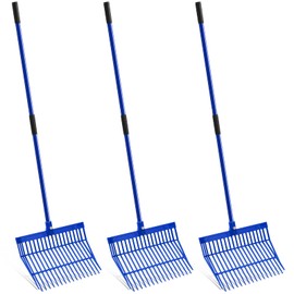 Lasnten 3 Sets Manure Fork with Long Metal Handle Pitch Fork Manure Rake Heavy Duty Muck Rake for Gardening Horse Stall Stable Grass Hay Cleaning Farm Work (Blue)