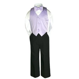 Unotux 4 Pcs Formal Boy Lilac Lavender Satin Vest Bow Tie Set Suits Baby to Teen (4T)