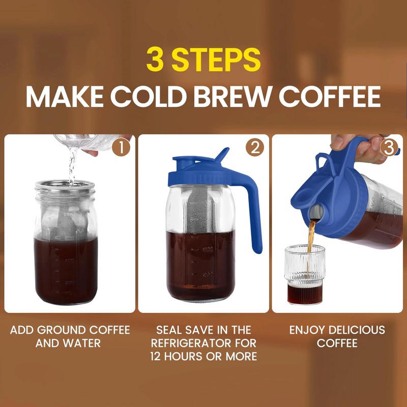 QHH Cold Brew Coffee Maker,32 oz Mason Jar Pitcher with