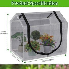 Mini Greenhouse with Mesh Cover & Waterproof Potting Mat, 23.62"x15.75"x19.69" Heavy Duty Mesh Greenhouse, Full Enclosure Plant Shelter with Netting Cover for Seedling Protection Indoor/Garden