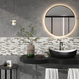 SODI MOSAIC White & Silver Glass Mosaic Backsplash Tiles, 12" x 12" Polished Square Tile, Heat & Waterproof for Kitchen Bathroom Wall Shower Fireplace (5 Sheets)