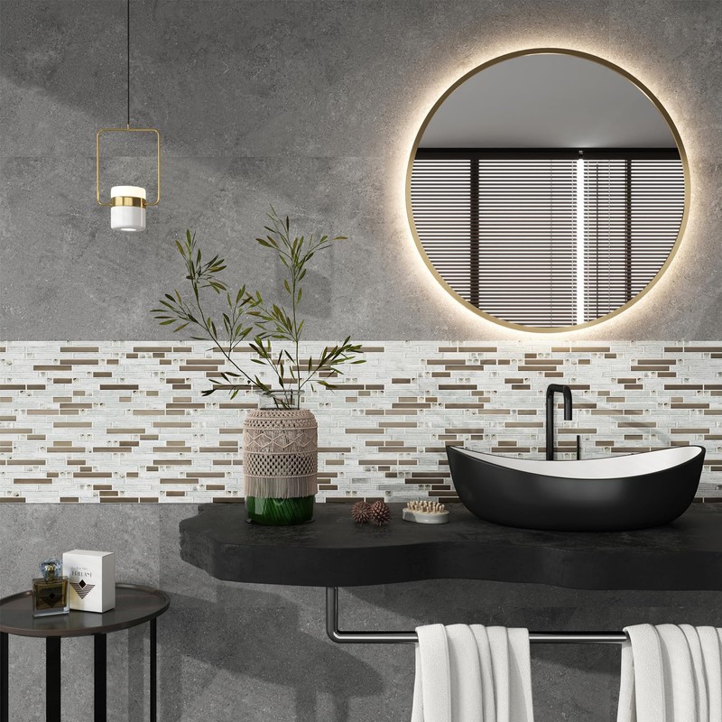 SODI MOSAIC White & Silver Glass Mosaic Backsplash Tiles, 12"