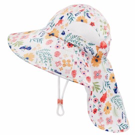 FenFang Baby Sun Hat with Neck Protection, Fishing Hat Children Boys Girls Wide Brim Sun Hat Beach Hat Summer Hat Adjustable Cap, Pink flower