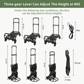 2-in-1 Black Folding Small cart, Outdoor Cargo handling Vehicle, Flatbed Trailer with a Load Capacity of 330 pounds (1, Green+Black)