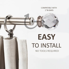 NINJAMO Faceted Crystal Sphere Brushed Nickel Acrylic Curtain Rod Finial Set of 2