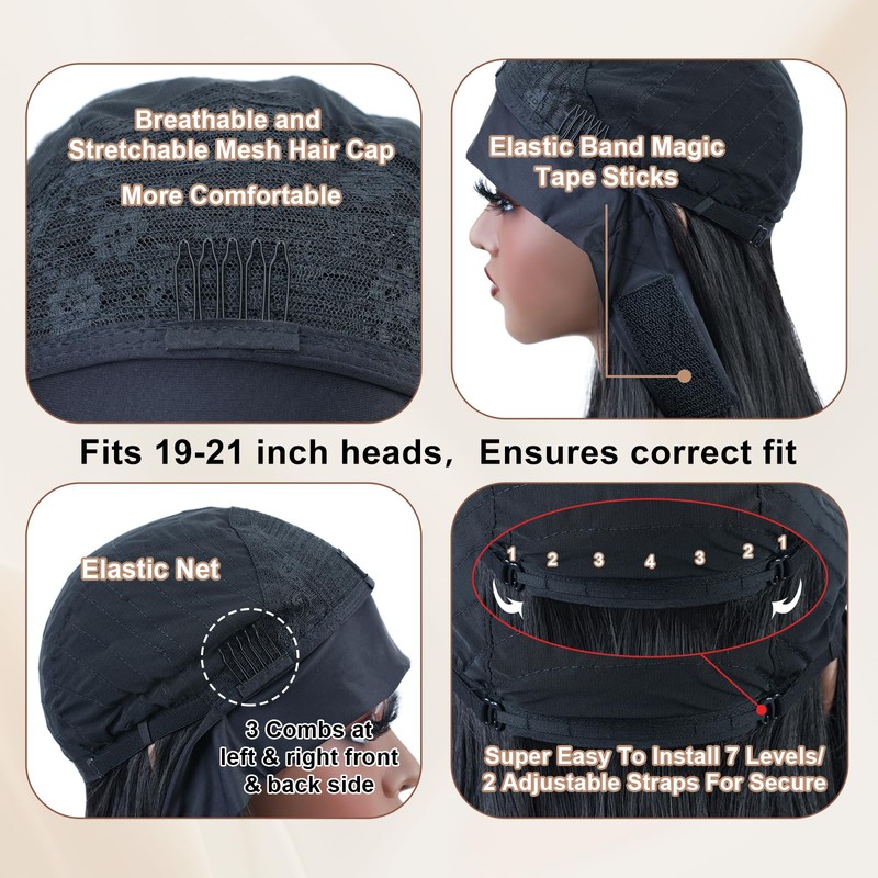 26 IN Straight Headband Wig for Black Women Synthetic Hair