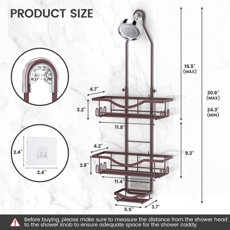 REINHARDT Shower Caddy Hanging Adjustable, Extended Length Rustproof Showers Caddy