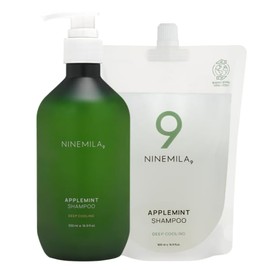 NINEMILA Applemint Cooling for Teenagers Oily Hair Shampoo 600ml + Refill Value Pack 500ml, EWG Green Grade - Vegan Color Safe Sulfate & Paraben Free (33.81 Fl Oz)