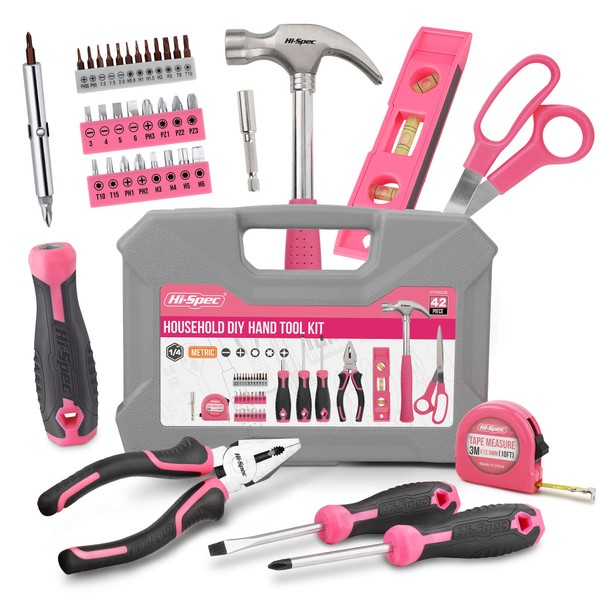 Hi-Spec 42pc Pink Household DIY Tool Set for Women. Home,