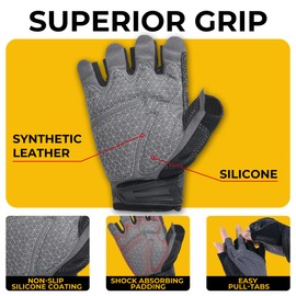 HANDLANDY Fingerless Work Gloves, Padded Work Gloves with Grip for Carpentry, Mechanics and Precision Work (Grey, Large)