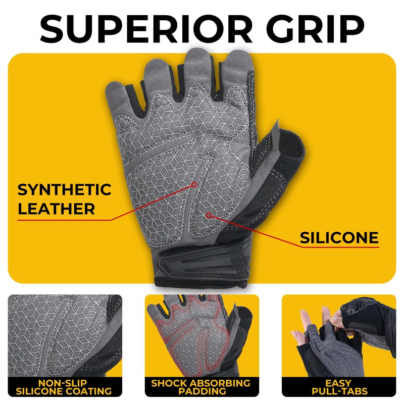 HANDLANDY Fingerless Work Gloves, Padded Work Gloves with Grip for
