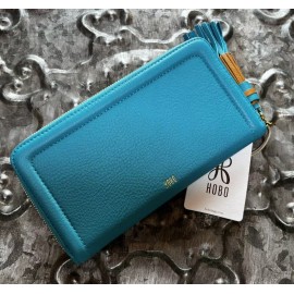 HOBO INTERNATIONAL~ NILA~Large Zip-Around Clutch Wallet~AQUA PEBBLE LEATHER~NWT!