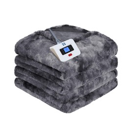 SEALY Electric Blanket Twin Size, Faux Fur & Flannel Heated Blanket with 10 Heating Levels & 1-12 Hours Auto Off, Fast Heating Blanket, Machine Washable, Grey, 62x 84 Inch