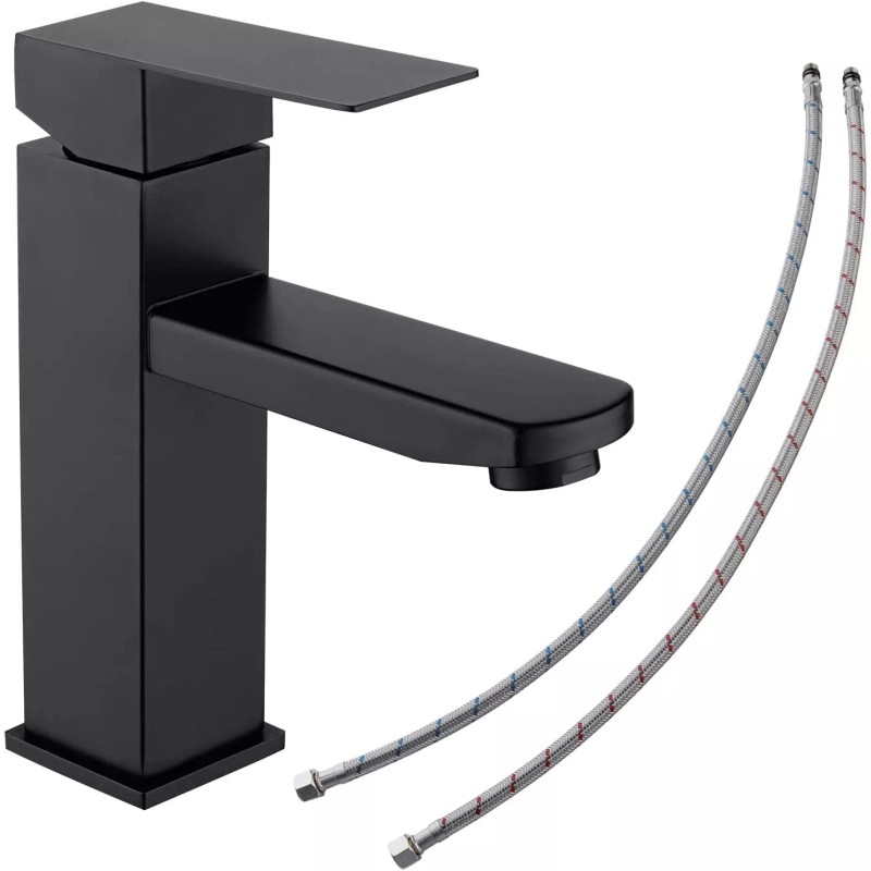 GJ Bathroom Sink Black Faucet Single Handle One Hole Rv