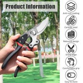 ZEACCT 1 Bundle Bypass Secateurs, Lightweight Right-Handed Rose Shears, Bypass Rose Shears, Outdoor Secateurs, Heavy Duty Secateurs, Heavy Duty Secateurs for Branches, Stems and Flowers