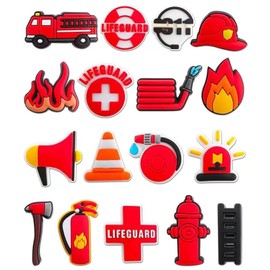 BOWNDY Fireman Theme Shoes Charms for Clog shoes Decoration,Lifeguard Fire Extinguisher Fire Hydrant Charms,Bulk Charms,Charms Cute,Charms Pack