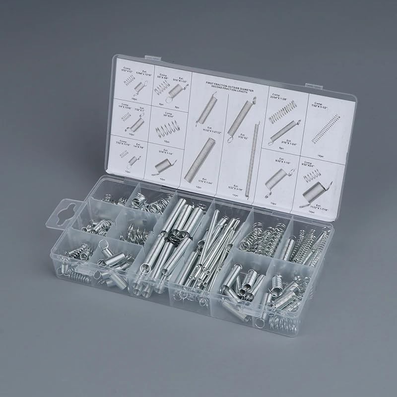 200 Piece Metal Spring Set Assortment Kit: Compression, Tension, Extension