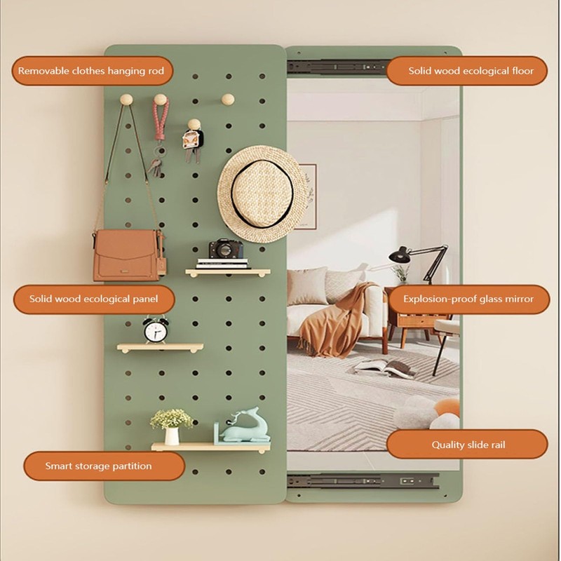 WOHNZA Hanging Full Length Mirror, Push-Pull Rectangle Mirror Concealed Design