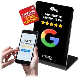 Capture360 Review Stand NFC Digital Feedback Collection with Single-Tap Technology, Simplified Quick-Scan Setup, User-Friendly, Ideal for Cafes, Retail, Salons, Hotels - Google Style - Color: Black, Number of Stands: 1