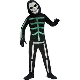 Rubies Child's Light Up Skeleton Costume Jumpsuit, Mask and Gloves, As Shown, Small