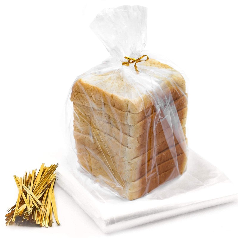 Bread Bags with Ties, Reusable,100 Clear Bags and 100 Ties,