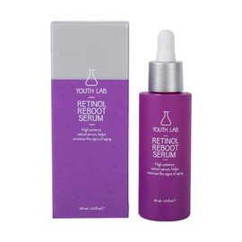 Youth Lab. Retinol Reboot Facial Serum. Reduces Aging. Reduces Wrinkles. Regulates Excess Sebum. Bright and Healthy Skin. Vitamin A. Content: 30 ml.